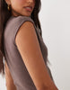 Mango High Neck Sleeveless Ruched Midi Dress In Brown