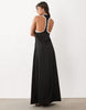 Missyempire Satin Contrast Lace Trim Back Detail Maxi Dress In Black