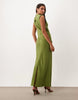 Shoulder Pad Column Maxi Dress With Cut Out Side In Olive Green