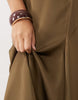 V Neck Satin Midi Tea Dress In Olive