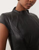 Bardot Pu High Neck Cap Sleeve Moulded Mini Dress In Black