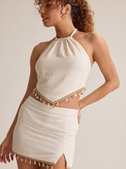 Elovie Linen Shell Trim Skirt