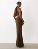 Tie Halter Neck Maxi Dress In Khaki