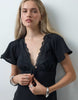 Reclaimed Vintage Flax Textured Tie Front Maxi Dress With Lace Trim In Black