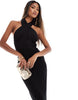 Wrap Front Halterneck Midi Dress With Open Back In Black