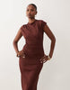 Ruched Side Rib Midi Dress In Brown