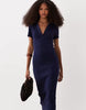 Ribbed Short Sleeve Polo Midi Dress In Navy