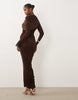 Bardot Jersey Cowl Neck Cape Detail Ruched Maxi Dress In Chocolate