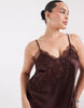 Only Curve Asymm Lace Hem Satin Cami Mini Dress In Chocolate