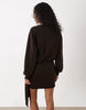 Long Sleeve Draped Waist Dress In Brown