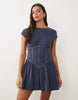 Cord Corset Inspired Sleeveless Mini Dress Washed Denim Blue