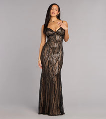 Desiree Sequin Bead Drape Formal Dress