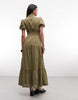 Daisy Street Broderie Button Down Maxi Dress In Olive Green