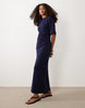 Side Ruched Tshirt Maxi Dress In Navy