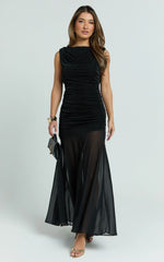 Alfiena Maxi Dress - Drop Waist Low Back Dress in Black