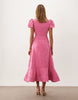Sister Jane Jacquard Puff Sleeve Structured Hem Midi Dress In Pink