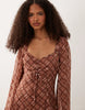 Wednesday'S Girl Floaty Angel Sleeve Dress In Brown Tartan
