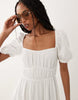 Miss Selfridge Seersucker Puff Sleeve Milkmaid Maxi Dress In White