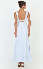Roxanne Midi Dress - Square Neck Fit And Flare Dress in Light Blue