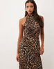 Halter Satin Maxi Dress In Animal Print
