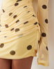 Printed Mesh Off Shoulder Mini Dress With Angel Sleeve In Lemon Polka Dot