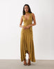 Scarf Detail Godet Midi Dress In Brown