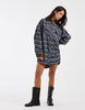 Relaxed Mini Shirt Dress With Contrast Cord Trims In Navy Check