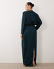 Tfnc Plus Satin Plunge Neck Kimono Sleeve Maxi Dress In Navy