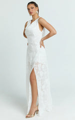 Ziva Maxi Dress - Jacquard Cowl Neck Dress in White