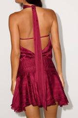 Cass Wine Red Striped Satin Drop Waist Mini Dress