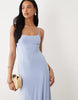 Slinky Lace Up Back Maxi Slip Dress In Pastel Blue
