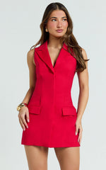 Bella Mini Dress - Tailored A Line Blazer Dress in Red