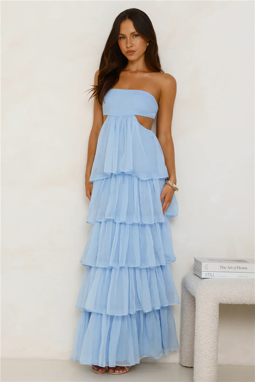 EVY LUNA Luxe Mode Strapless Maxi Dress Blue