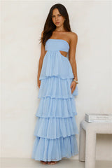 EVY LUNA Luxe Mode Strapless Maxi Dress Blue