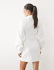 Missyempire Cinch Waist Balloon Sleeve Mini Shirt Dress In White