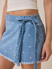 Selah Polka Dot Denim Tie Skort