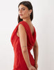 Draped Off Shoulder Scarf Detail Double Layer Maxi Dress In Deep Red