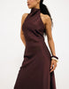 Na-Kd Halterneck Satin Maxi Dress In Plum