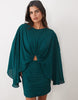 Premium Batwing Mini Dress With Ruched Skirt In Teal