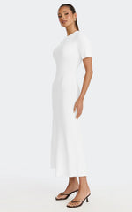 Lanie Midi Dress - Knitted Crew Neck Short Sleeve Dress in Cream