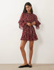 Wednesday'S Girl Long Sleeve Ruffle Mini Dress In Burgundy Floral