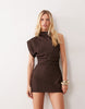 Mango Asymmetric Sleeve Mini Dress In Brown