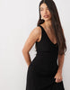 V Neck Hanky Hem Soft Slinky Midi Dress In Black
