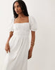 Miss Selfridge Seersucker Puff Sleeve Milkmaid Maxi Dress In White
