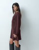 Nipped Waist Mini Dress In Burgundy