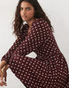 New Look Long Sleeve Empire Waist Detail Mini Dress In Burgundy Polka Dot