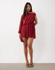 Mesh Asymmetric Extreme One Sleeve Mini Dress In Berry