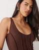 Slinky Scoop Neck Maxi Dress With Exposed Seams In Brown