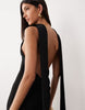 Crepe Scarf Detail With Plunge Back In Black In Scuba-Style Fabric