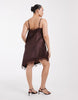 Only Curve Asymm Lace Hem Satin Cami Mini Dress In Chocolate